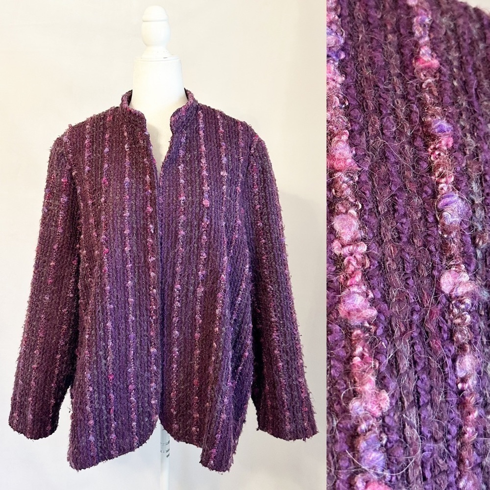 SOLD!  Vintage Lady Devon Purple Tweed Boucle Wool Mohair Open Blazer Jacket